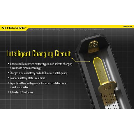 ΦΟΡΤΙΣΤΗΣ NITECORE F1, μίας θέσης + flex bank ΦΟΡΤΙΣΤΗΣ NITECORE F1, μίας θέσης + flex bank