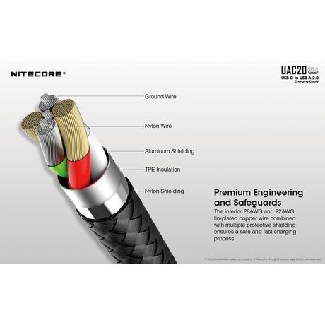 ΚΑΛΩΔΙΟ USB-C to USB-A 2.0, 3A,  NITECORE, UAC20