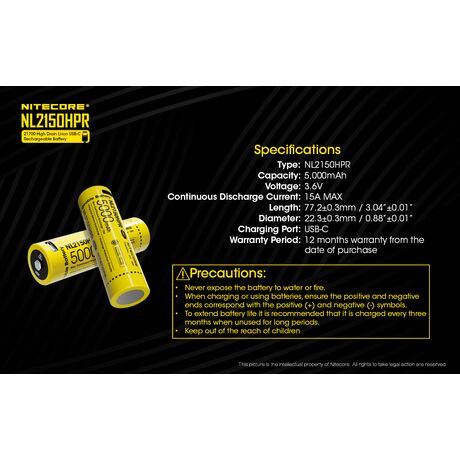 ΜΠΑΤΑΡΙΑ NITECORE 21700/ 5000mAh / HPR