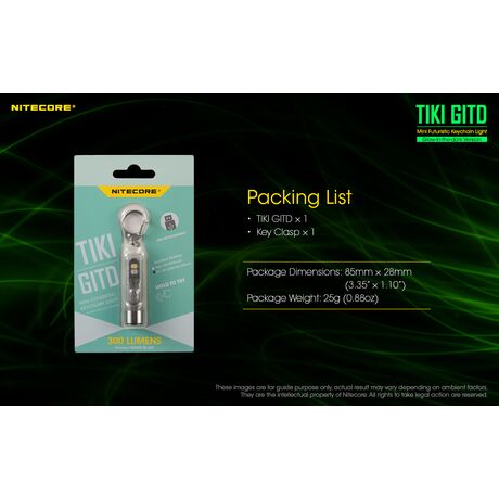 ΦΑΚΟΣ LED NITECORE TIKI GITD, Glow-In-The-Dark,  300 lumens