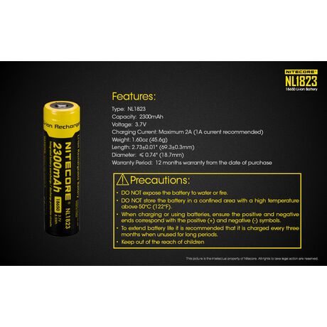 Μπαταρία Nitecore 18650 NL1823 2300mAh Μπαταρία Nitecore 18650 NL1823 2300mAh