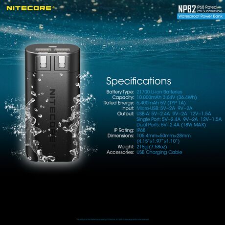 POWER BANK NITECORE NPB2, 10000ma, WaterProof, IP68