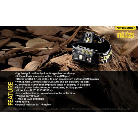 ΦΑΚΟΣ LED NITECORE HEADLAMP NU25, Yellow