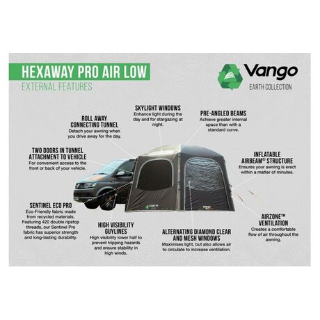 VANGO HexAway Pro Air Low, Φουσκωτή Σκηνή Αυτοκινήτου, AWTHEXAWA000002 /Shadow Grey