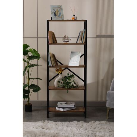 ΒΙΒΛΙΟΘΗΚΗ (PUNTO) ΜΕΤΑΛΛΙΚΗ ΜΕ ΡΑΦΙΑ ΜΕΛΑΜΙΝΗΣ  ΧΡΩΜΑ ΜΑΥΡΟ-ΚΑΡΥΔΙ .Μ.60*Π.30*Υ.150EK.