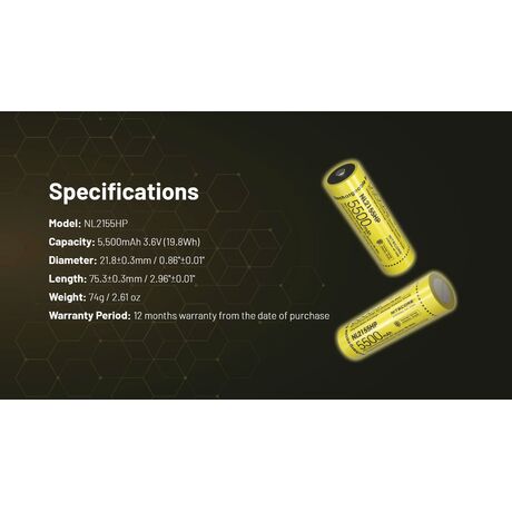 ΜΠΑΤΑΡΙΑ NITECORE 21700 / 5500mAh (τιμή τεμαχίου), NL2155HP