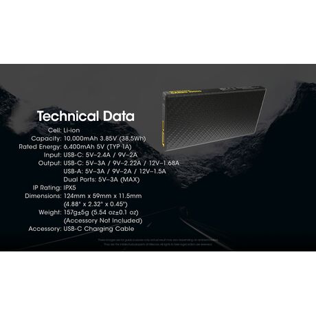 POWER BANK NITECORE CARBO 10000 Carbon Fiber, Fast Charge